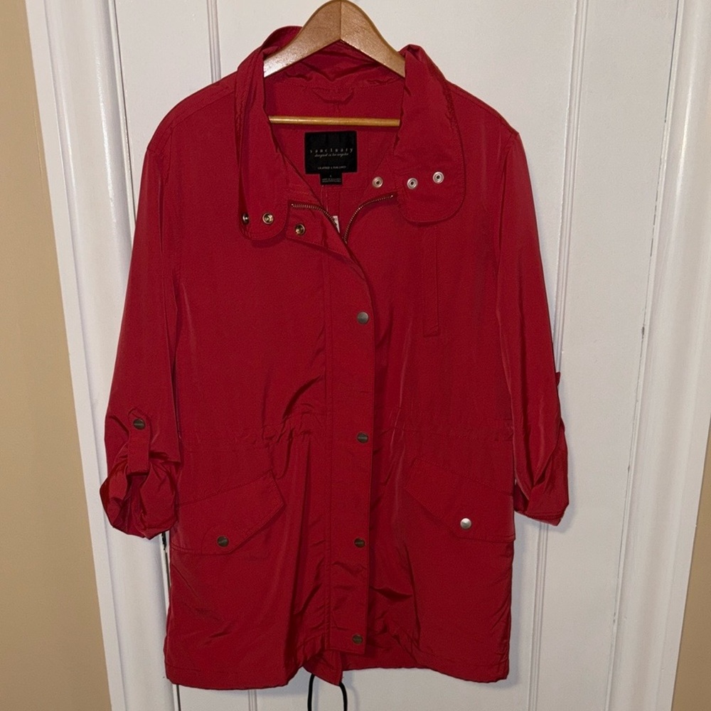 NWT Red Utility Jacket with Relaxed Fit and Collared Neckline
